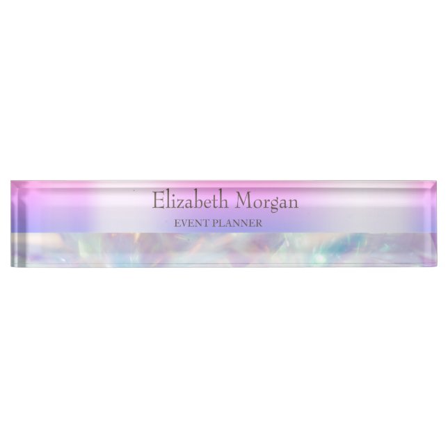 Porte-nom Pour Bureau Violet holographique tendance cool (Devant)