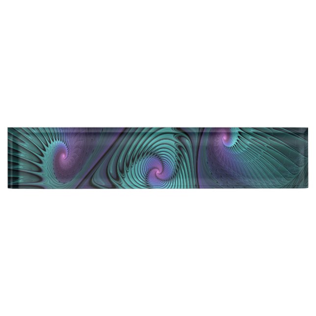 Porte-nom Pour Bureau Violet rencontre Turquoise moderne art fractal abs (Devant)
