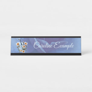 Porte-nom Pour Bureau Violon blanc aux fleurs - Musique élégante & Natur