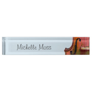 Porte-nom Pour Bureau Violon Music Studio Bleu Personnalisé