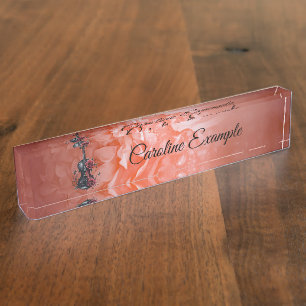 Porte-nom Pour Bureau Violon noir gothique aux roses rouges