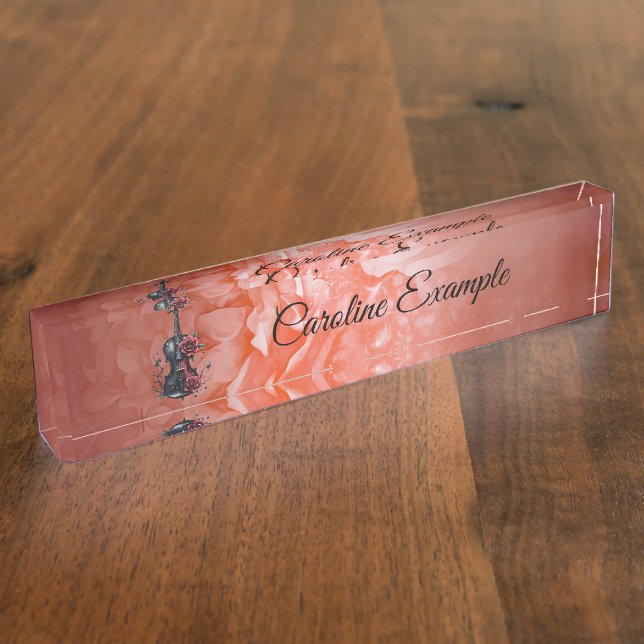 Porte-nom Pour Bureau Violon noir gothique aux roses rouges (Taille)