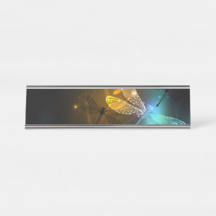 Porte-nom Pour Bureau Vol de libellule verte lumineuse