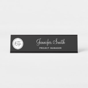 Porte-nom Pour Bureau Votre logo d'entreprise sur cercle blanc