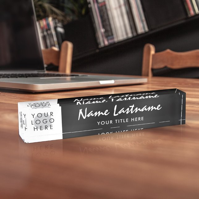 Porte-nom Pour Bureau Votre logo manuscrit titre moderne noir (Créateur téléchargé)