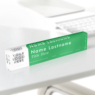 Porte-nom Pour Bureau Votre Logo Moderne Vert Clair Simple Minimaliste