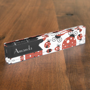 Porte-nom Pour Bureau Votre nom - coccinelles, coccinelles - noir rouge