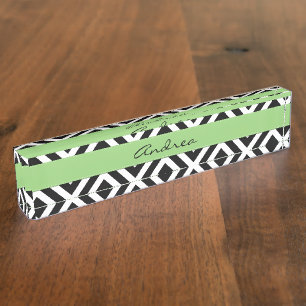 Porte-nom Pour Bureau Votre nom - motif de zigzag, Chevron - noir blanc