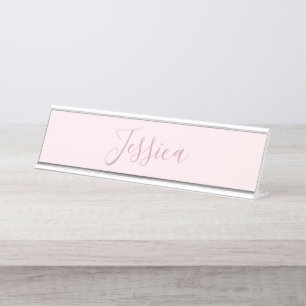 Porte-nom Pour Bureau Votre texte Élégant Script & Soft Blush Rose
