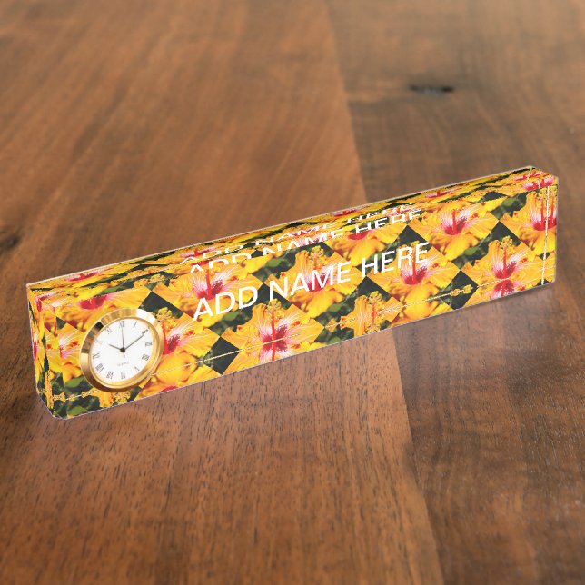 Porte-nom Pour Bureau Vue latérale de l'Hibiscus orange (Taille)
