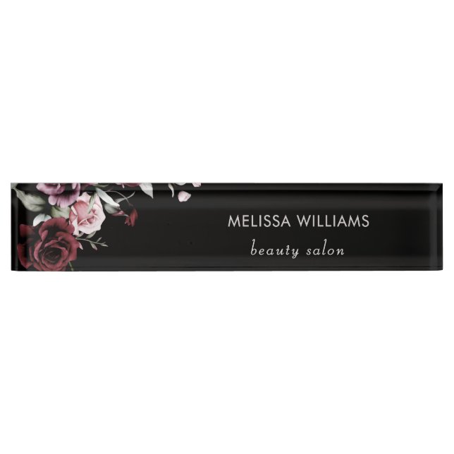 Porte-nom Pour Bureau Watercolor Roses Black Background (Devant)