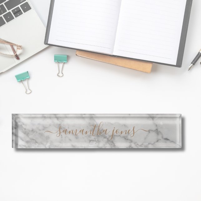 Porte-nom Pour Bureau White Carrara Marble Gold Classic Personalised (White Carrara Marble Gold Classic Personalised Nameplate
)