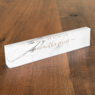 Porte-nom Pour Bureau White Carrara Marble Gold Classic Personalised