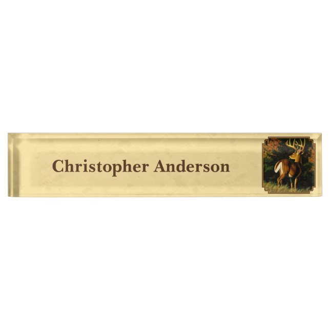 Porte-nom Pour Bureau Whitetail Deer Monster Buck Yellow (Devant)