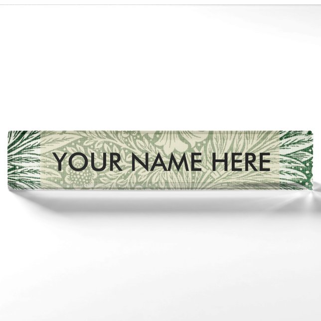 Porte-nom Pour Bureau william morris marigold vert floral fleur (Devant)
