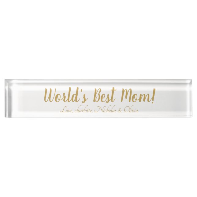 Porte-nom Pour Bureau World’s Best Mom gold custom script mignon (Devant)