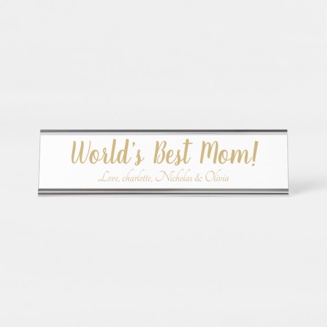 Porte-nom Pour Bureau World’s Best Mom gold custom script mignon (Devant)