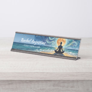Porte-nom Pour Bureau Yoga Méditation Ciel Nocturne Étoilé Lune Plage Oc