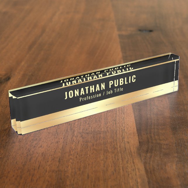 Porte-nom Pour Bureau Your Custom Text Elegant Template Black And Gold (Taille)