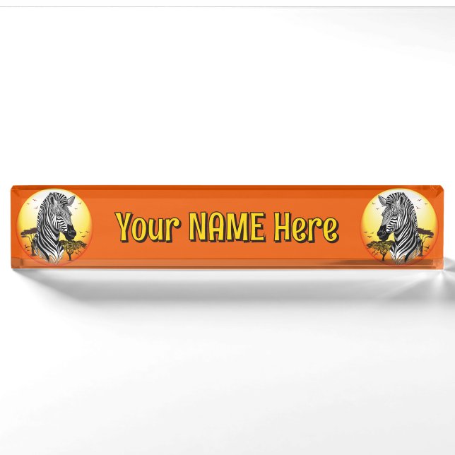 Porte-nom Pour Bureau Zebra African Savanna Wild Animal (Devant)