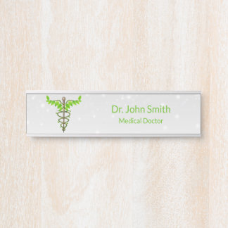 Porte-nom Pour Porte Alternative Médicale Caduceus Vert Feuilles Blanc