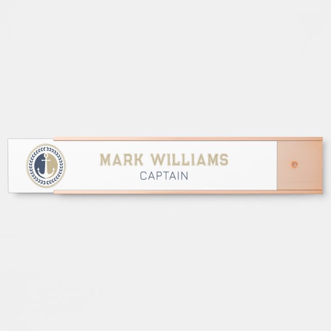 Porte-nom Pour Porte Ancrage de bateau nautique bleu et or (Devant)