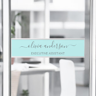 Porte-nom Pour Porte Aqua Blue Turquoise Moderne Script Girl Monogramme