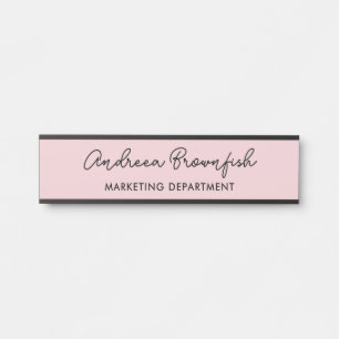 Porte-nom Pour Porte Assez Chic Rose Pâle Noir Écriture Moderne Bureau