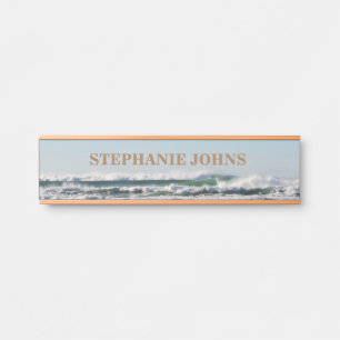 Porte-nom Pour Porte Beach Ocean Wave Nom monographique Water Blue Cute