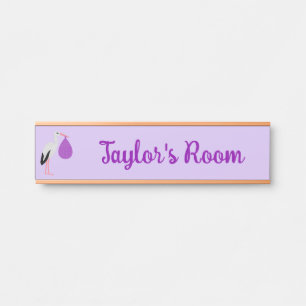 Porte-nom Pour Porte Bébé Cigogne de genre neutre Violet Nom personnali