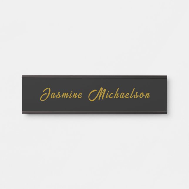 Porte-nom Pour Porte Black & Gold Calligraphy Minimalist Own Name (Devant)