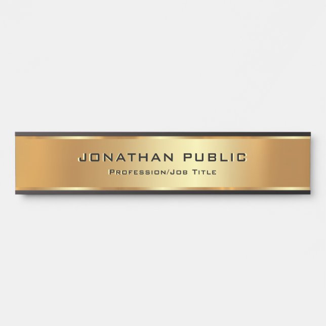 Porte-nom Pour Porte Black & Gold Custom Text Elegant Modèle moderne (Devant)