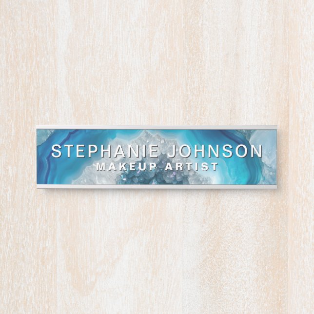 Porte-nom Pour Porte Blue Geode Rock Mineral Agate Crystal Image (Devant)