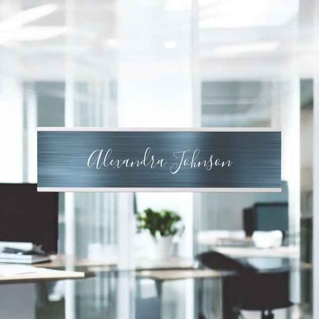 Porte-nom Pour Porte Blue Metallic Foil Moderne Élégante Entreprise (Créateur téléchargé)