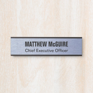 Porte-nom Pour Porte Bureau d'apparence en métal bleu brossé