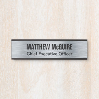 Porte-nom Pour Porte Bureau de recherche en argent brossé