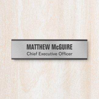 Porte-nom Pour Porte Bureau de style argent brossé