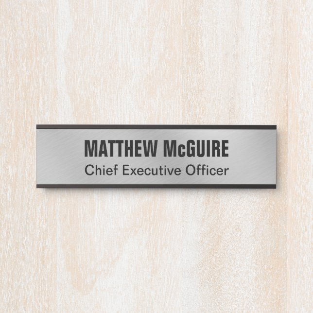 Porte-nom Pour Porte Bureau de style argent brossé (Devant)