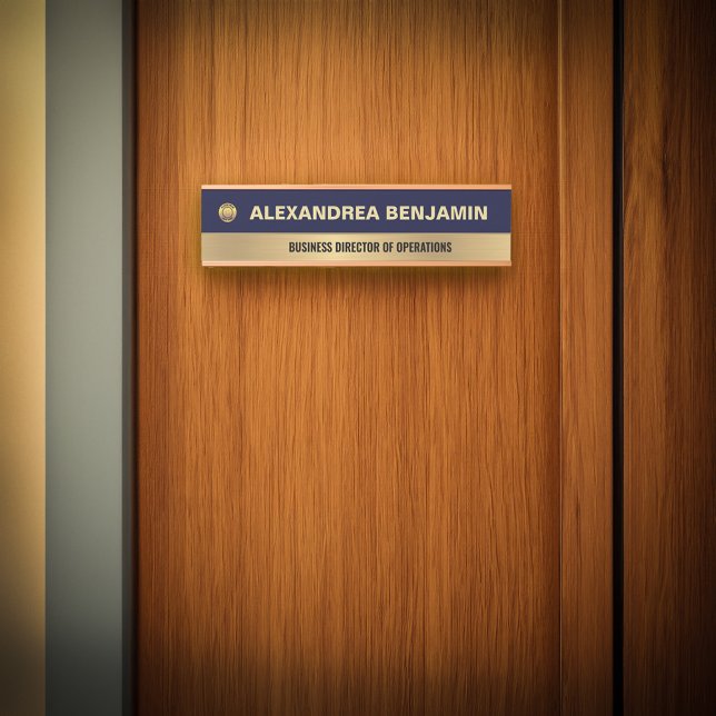 Porte-nom Pour Porte Business Employee Logo Gold Blue Modern Custom (Business Employee Logo Gold Blue Modern Custom Door Sign will add a elegant touch to your door. )