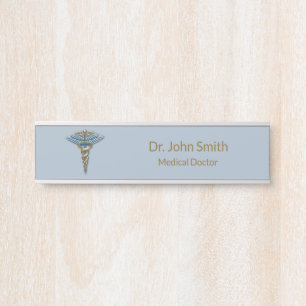 Porte-nom Pour Porte Caducée d'or bleu fin Médicale professionnel