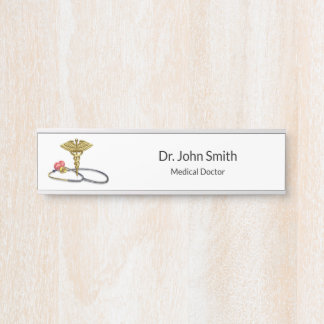 Porte-nom Pour Porte Caduceus Medical Gold & Stethoscope with Heart