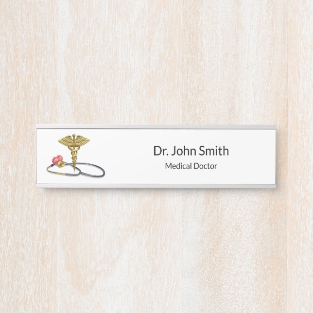 Porte-nom Pour Porte Caduceus Medical Gold & Stethoscope with Heart (Devant)