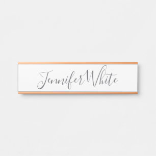Porte-nom Pour Porte Calligraphie Élégant Gris rétro Gris Blanc Nom