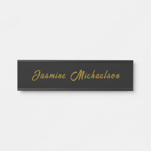 Porte-nom Pour Porte Calligraphie minimaliste noir et or propre nom