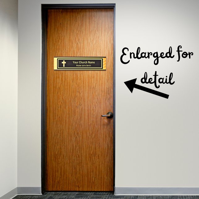 Porte-nom Pour Porte Classe Pasteur d'Église Or et Noir (PLEASE NOTE: The foil elements are simulated and will not be used in the making of this product.)