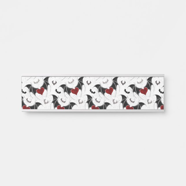 Porte-nom Pour Porte Coeur d'Halloween avec ailes de chauve-souris noir (Devant)