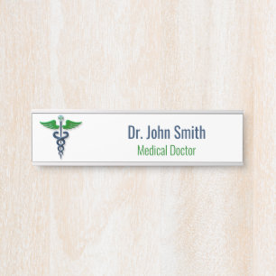 Porte-nom Pour Porte Croix Médicale bleue Caduceus Green Wings