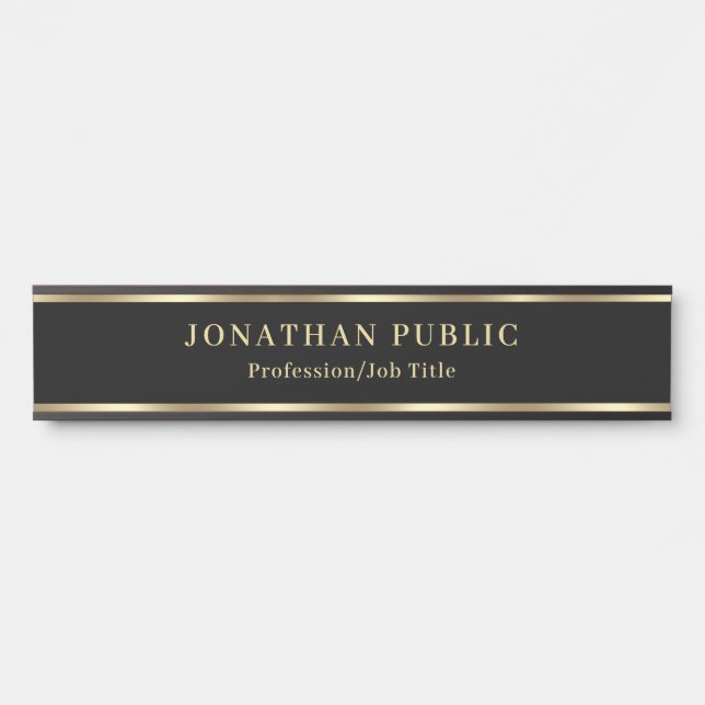 Porte-nom Pour Porte Custom Elegant Black And Gold House Office School (Devant)
