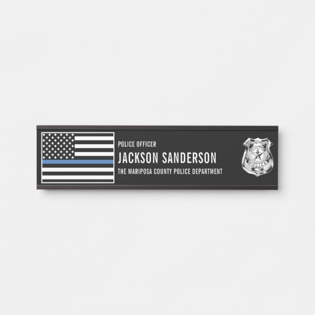 Porte-nom Pour Porte Custom Police Officer Department Thin Blue Line (Devant)