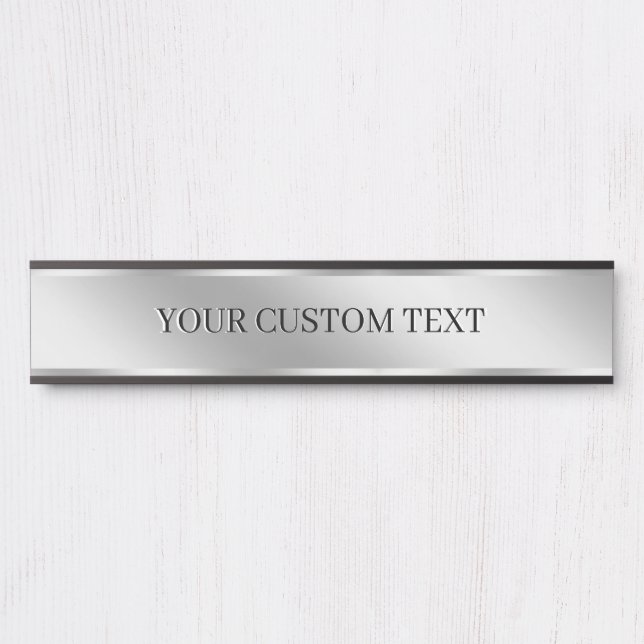 Porte-nom Pour Porte Custom Text Silver Create Your Own Elegant Modern (Devant)